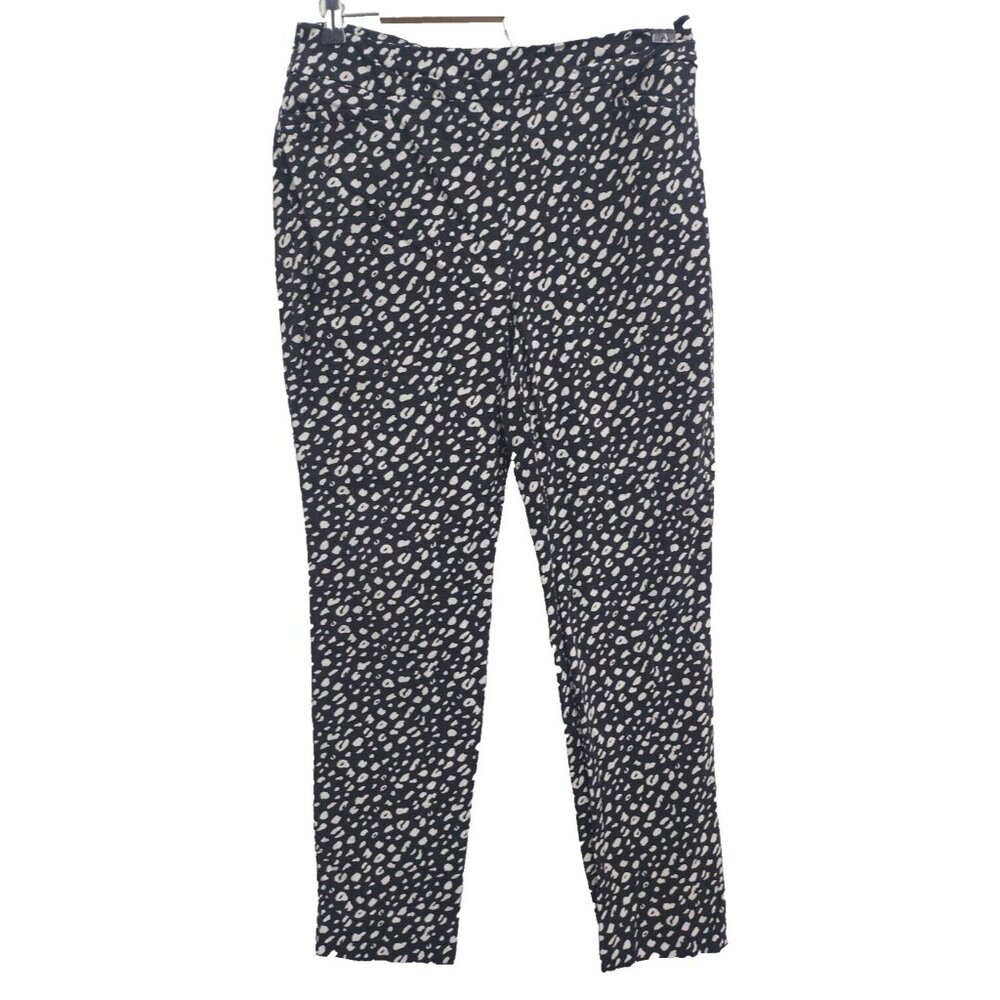 Chicos Womens Ankle Pants Medium Black White Animal Print‎ Pull On Casual